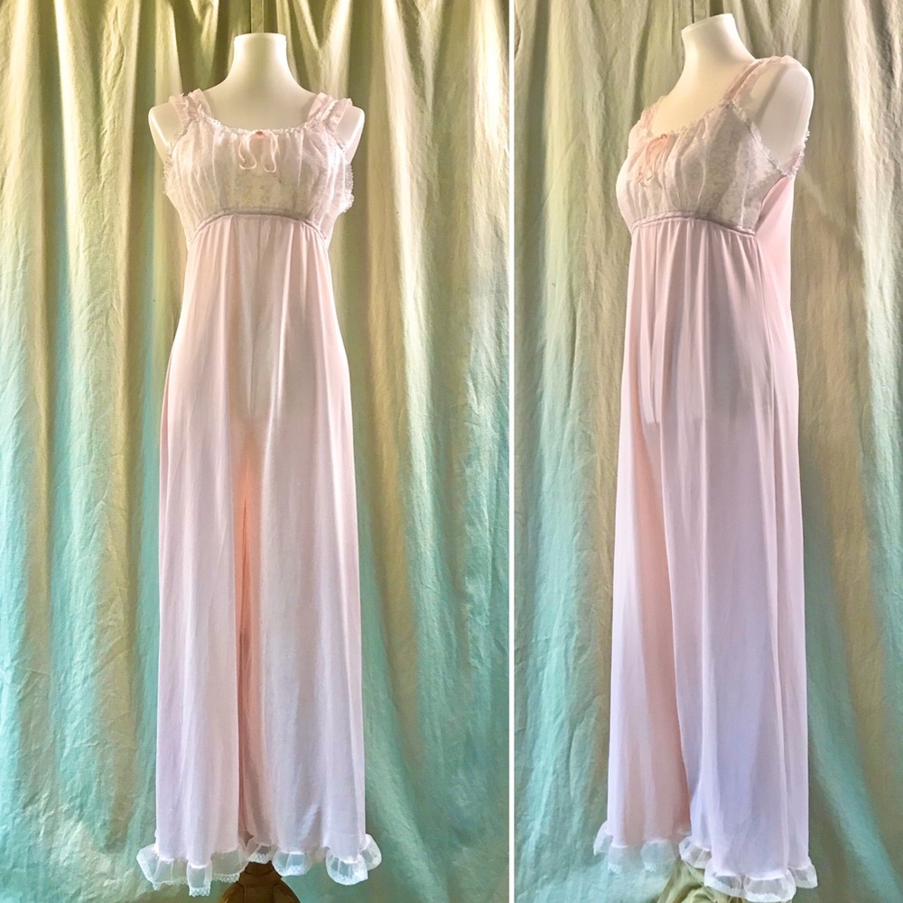 True Vintage 60s Sheer Pink Romper Pajamas Lingerie M